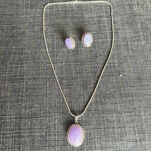 Purple Stone Pendant and Matching Earrings